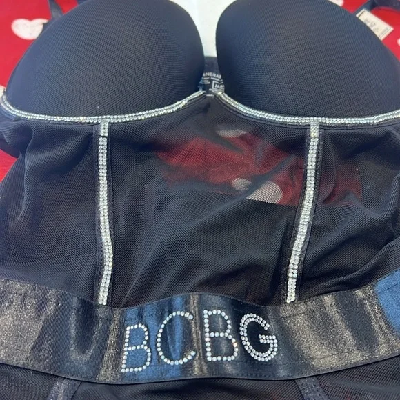 NWT Size Med. Black Bling push-up BCBG bodysuit. Snap closure - Picture 7 of 15